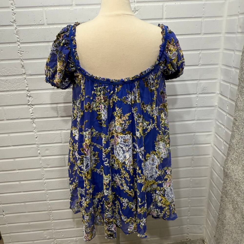 Free People Beautiful Blooms Mini Dress Sz Med Royal Blue Velvet Burnout Floral - Picture 7 of 16